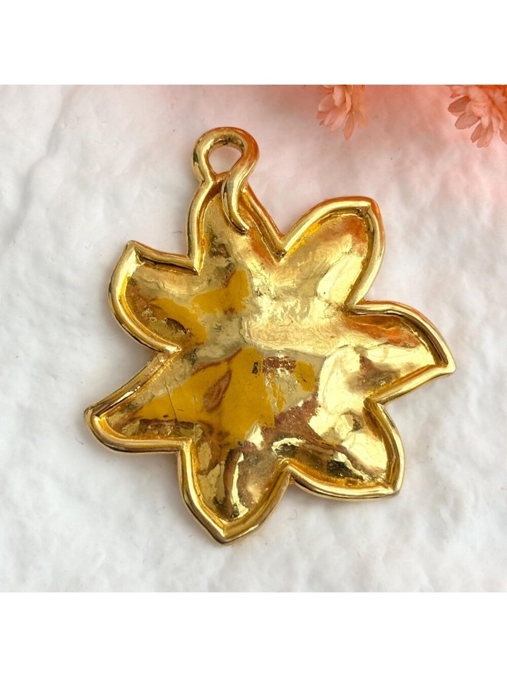 Oak Shaped French Made Gold Toned 80's Vintage Costume Jewelry Pendant